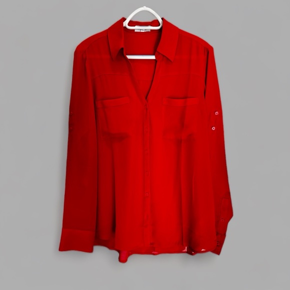 Express Portofino Button Down Red Shirt. Size Large - Picture 9 of 10